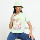 Ladies' Light Mint Green Cotton Round Neck Floral Printed T-Shirt, Light Green, small image number null
