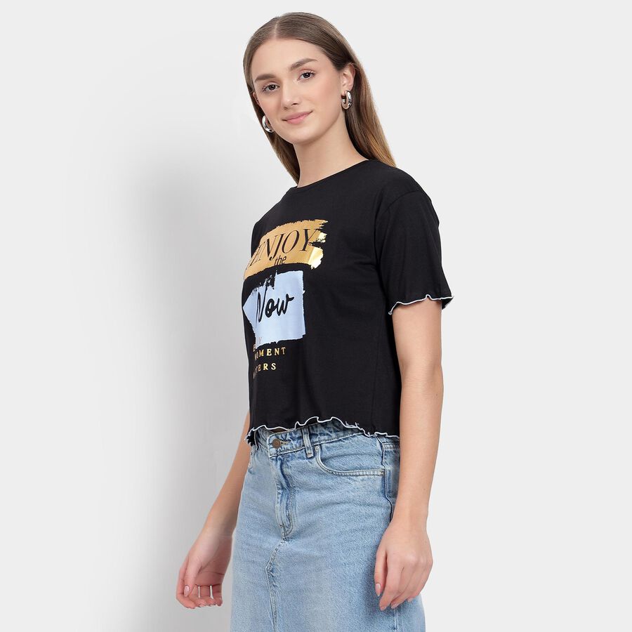 Ladies' 100% Cotton Crop  Top, Black, large image number null