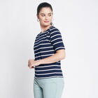 Stripes Short Sleeve Top, Navy Blue, small image number null