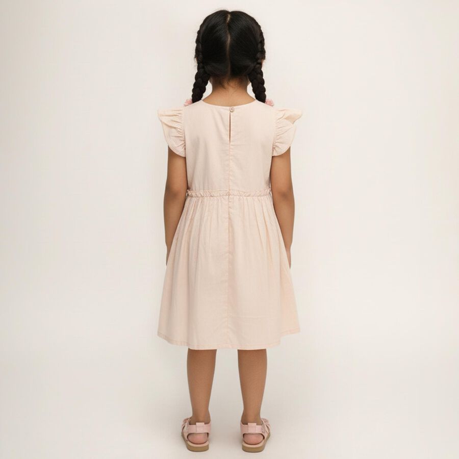 Girls' Light Peach Embroidered Cotton Casual Frock, Light Pink, large image number null