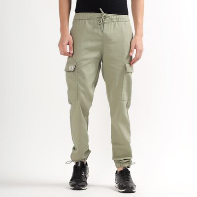 Men's Muted Olive Green Slim Fit Cargo Trousers