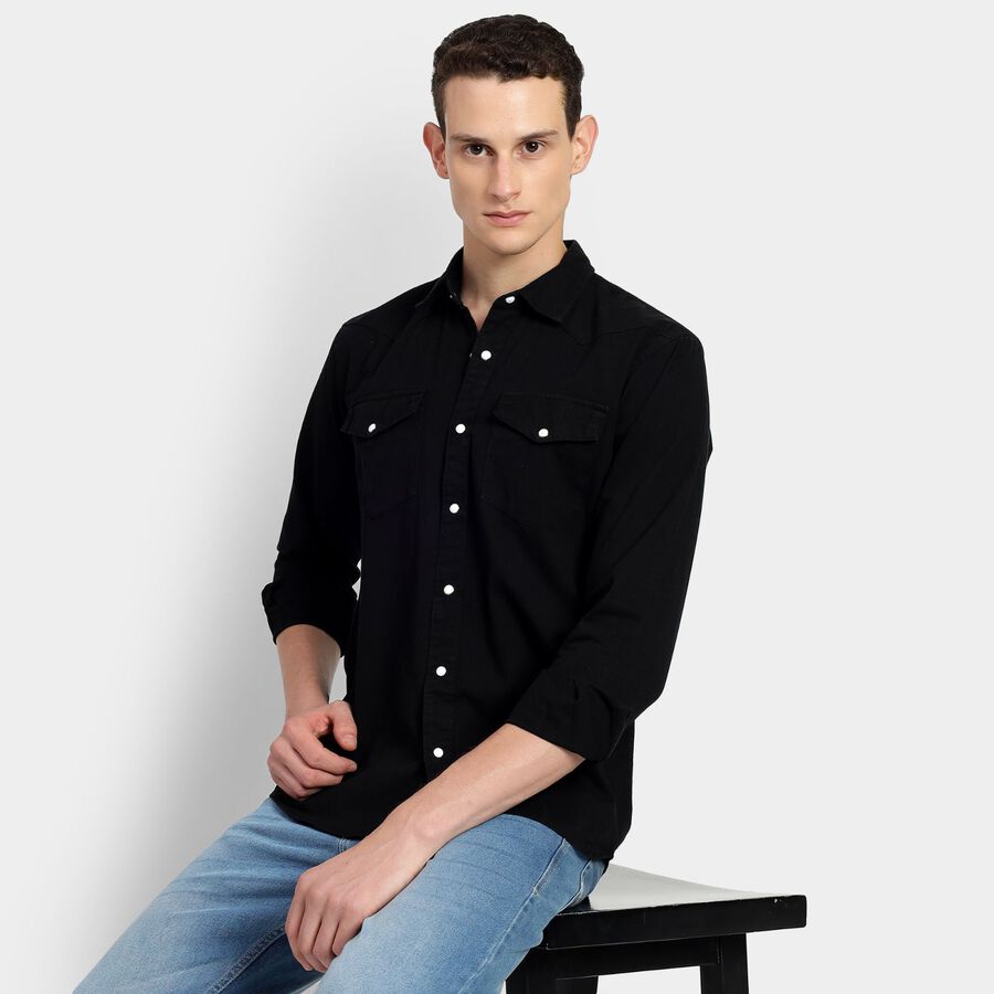 Men's 100% Cotton Casual Shirt, Black, large image number null