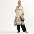 Women's Muted Beige Cotton V-Neck Floral Printed Kurta, Beige, small image number null