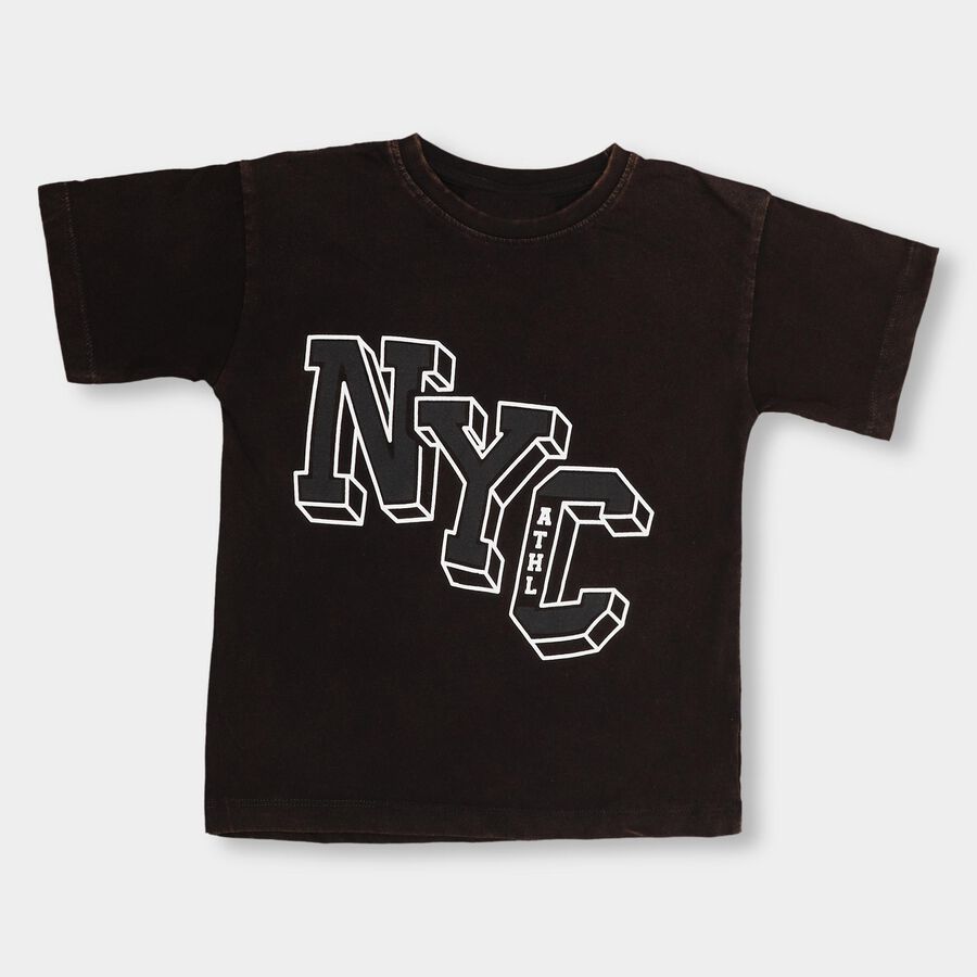 Boys' 100% Cotton Half Sleeves T-Shirt, काला, large image number null
