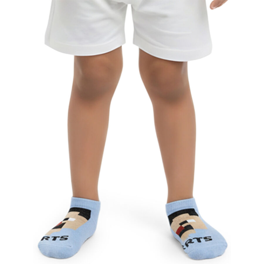 Boys' Light Blue and Grey Regular Fit Ankle-Length Graphic Socks Pack of 2, हल्का नीला, large