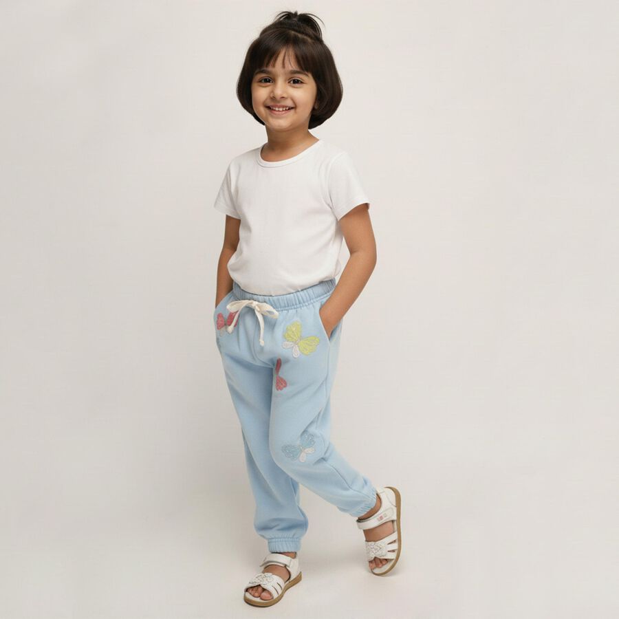 Girls' Light Sky Blue Butterfly Printed Elastic Waist Pyjama, हल्का नीला, large image number null