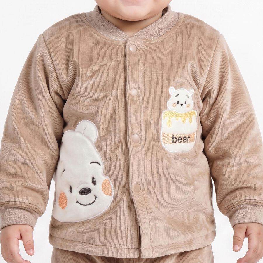 Infants' Beige Round Neck Appliqu&eacute; Baba Suit, Beige, large