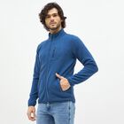 Men's Deep Steel Blue High Neck Full Zip Sweatshirt, Teal Blue, small image number null
