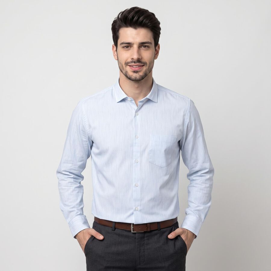 Men's Light Blue Spread Collar Formal Shirt, हल्का नीला, large