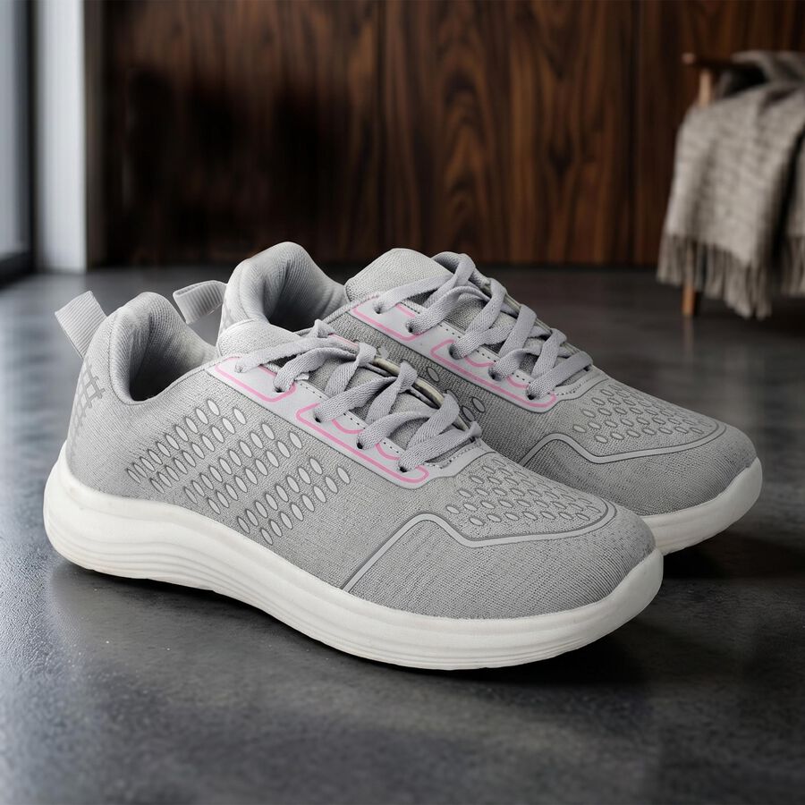 Women's Grey Lace-Up Sneakers, Grey, large