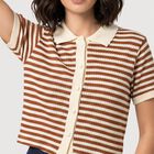 Women's Brown Cotton Polo Neck Crop Top, Brown, small