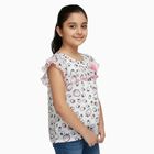 Girls White Round Neck Casual Printed T-Shirt, White, small