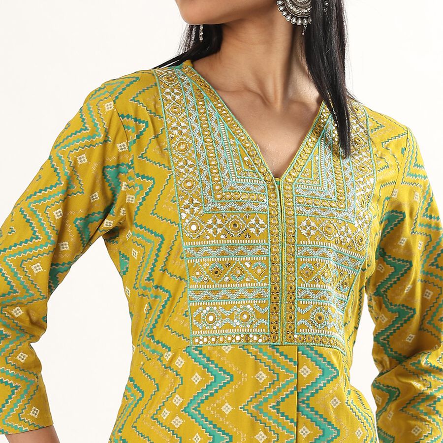 Women's Bright Mustard Yellow Embroidered Chevron Ethnic Set, Light Green, large