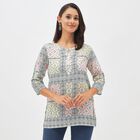 Women's Ivory Round Neck Printed Kurti, Off White, small image number null