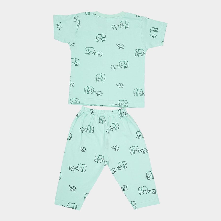 Infants Cotton Printed Night Suit, Light Green, large image number null