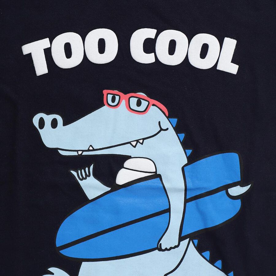 Boys Navy Blue Cotton Crew Neck Casual T-Shirt, Navy Blue, large