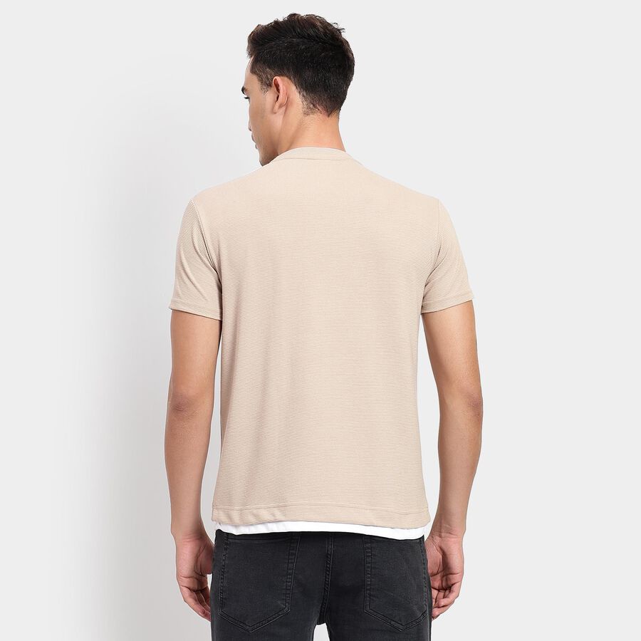 Men's Round Neck Half Sleeves T-Shirt, Beige, large image number null