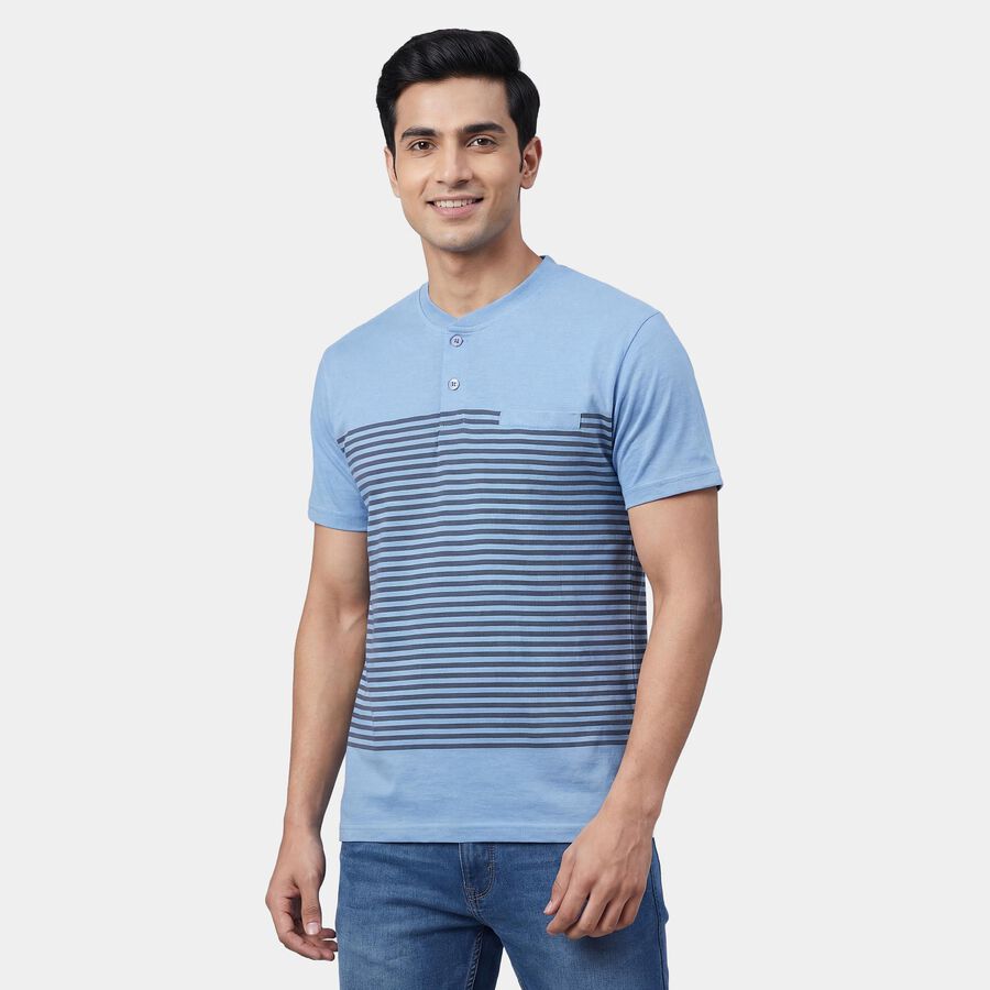 Men's Light Blue Henley Neck Classic T-Shirt, Light Blue, large