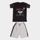 Boys' Charcoal Grey Cotton Round Neck Printed Baba Suit, Charcoal, small image number null