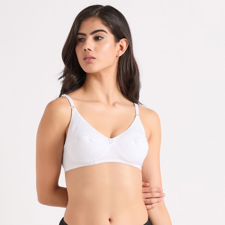 Ladies' 100% Cotton Non-Padded Bra, White, large image number null