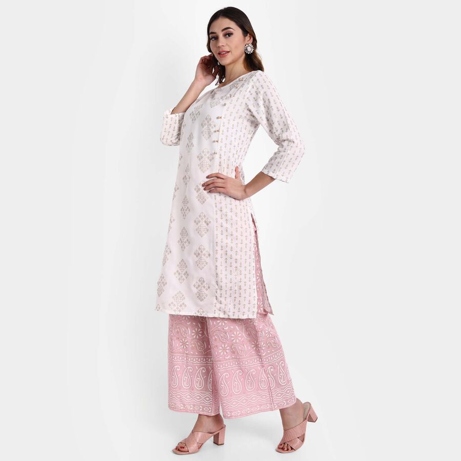Printed Straight Kurta, Off White, large image number null
