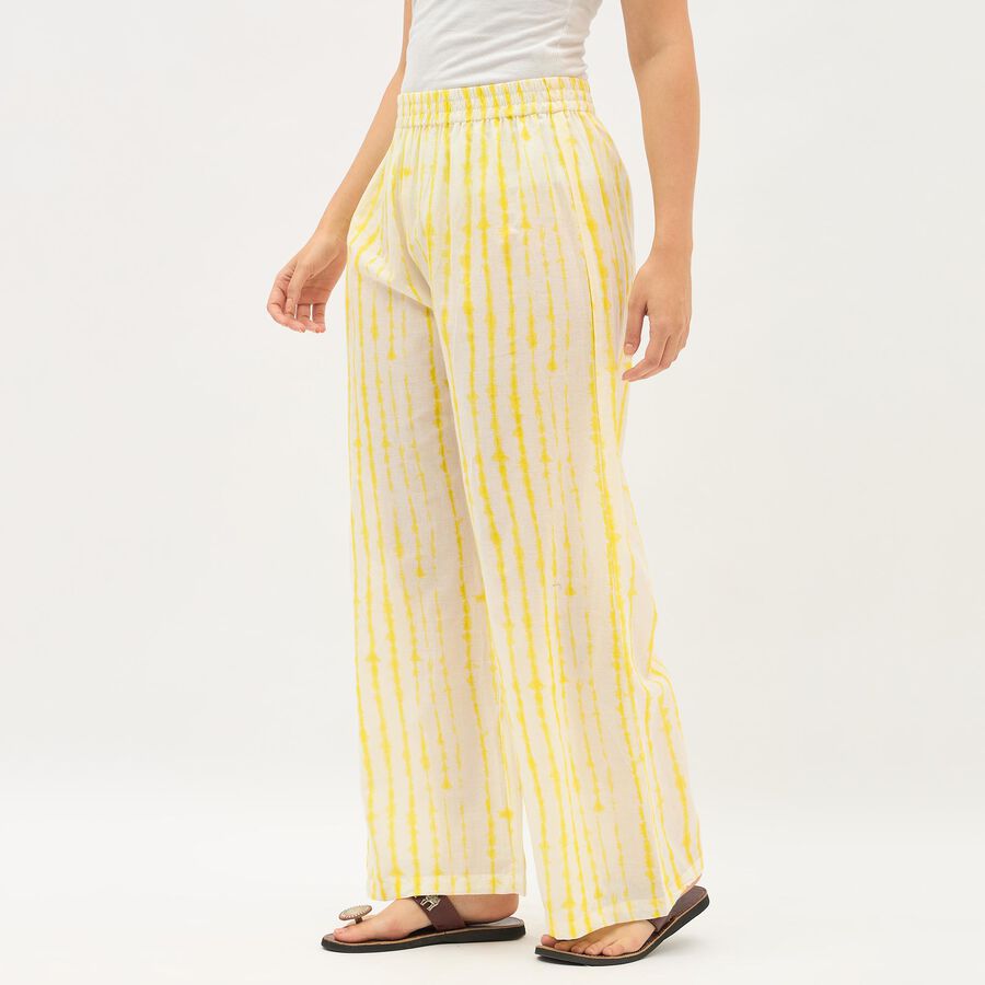 Women's Bright Yellow Tie-Dye Wide-Leg Cotton Palazzos, Mustard, large image number null