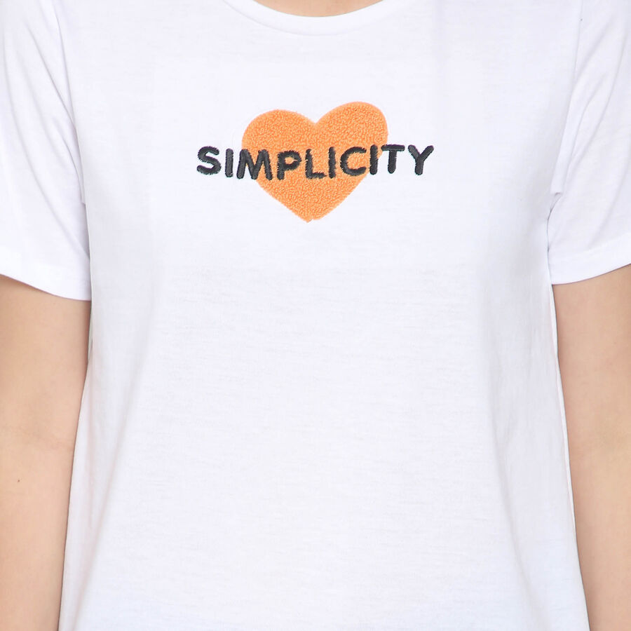 Embellished Round Neck T-Shirt, White, large image number null