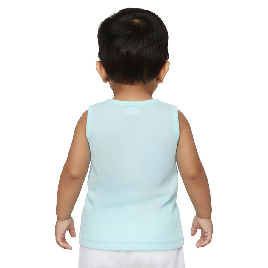 Infants Aqua Blue Cotton Round Neck Casual Vest, Aqua, large image number null