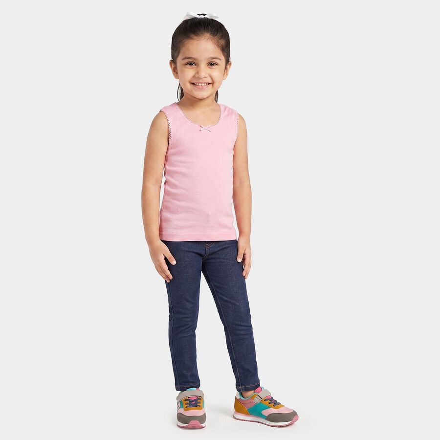 Girls Pink Cotton Round Neck Vest, गुलाबी, large