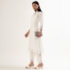 Women's White Cotton Notch Neck Self Design Kurta, Off White, small