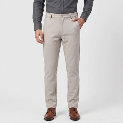 Men's Silver Slim Fit Flat-Front Casual Trousers