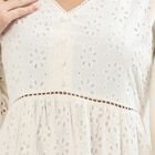Ladies' Soft Ivory White Cotton V-Neck Empire Dress, ऑफ व्हाइट, small image number null