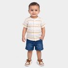 Infants' Yellow Cotton Short Sleeves Mandarin Collar Striped Shirt, Yellow, small