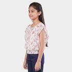 Girls White Round Neck Floral Printed T-Shirt, White, small