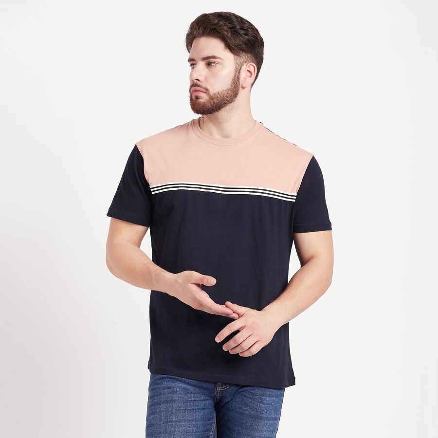 Cotton Round Neck T-Shirt, Peach, large image number null