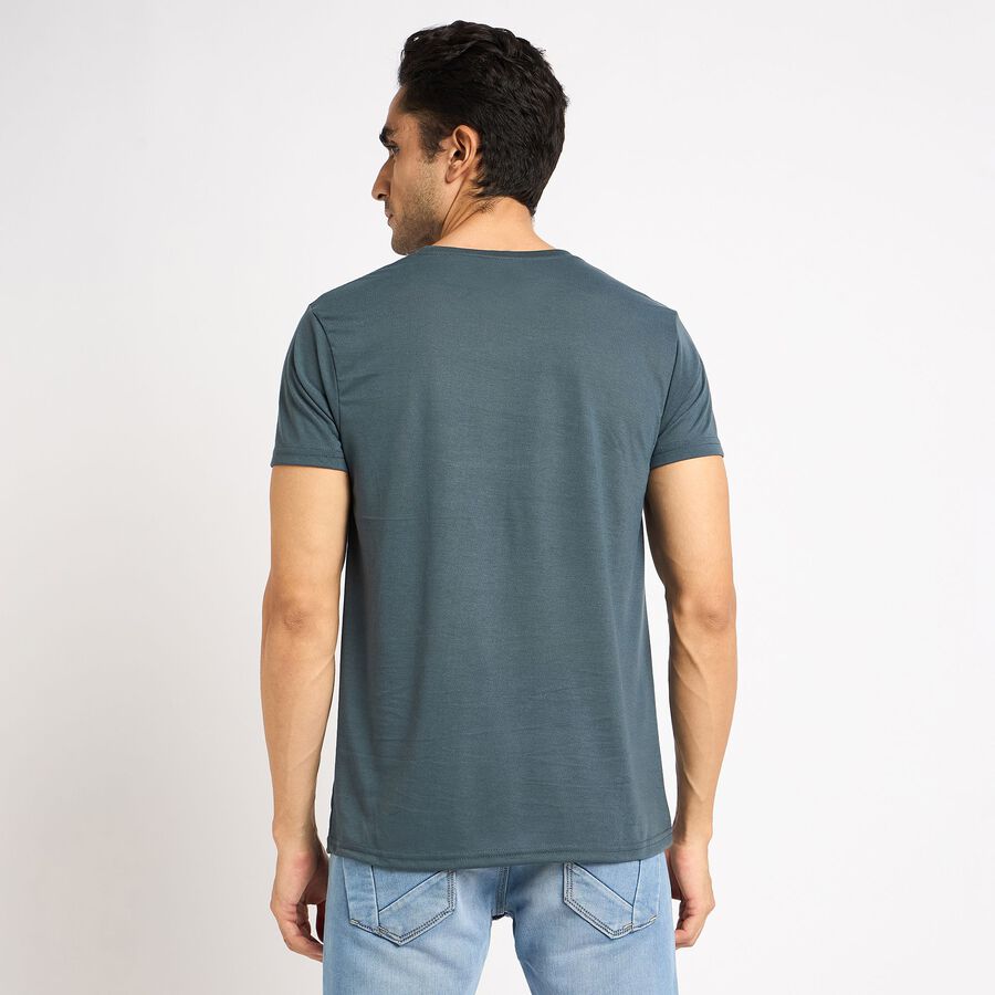 Men's Round Neck Half Sleeves T-Shirt , मध्यम नीला, large image number null