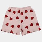 Girls Pink Regular Fit Heart Print Shorts, हल्का गुलाबी, small