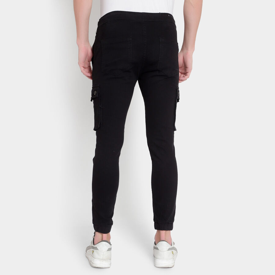 Solid Slim Fit Casual Trousers, Black, large image number null