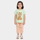 Girls Mint Green Round Neck T-Shirt Set Upper and Bottom Set, Light Green, small