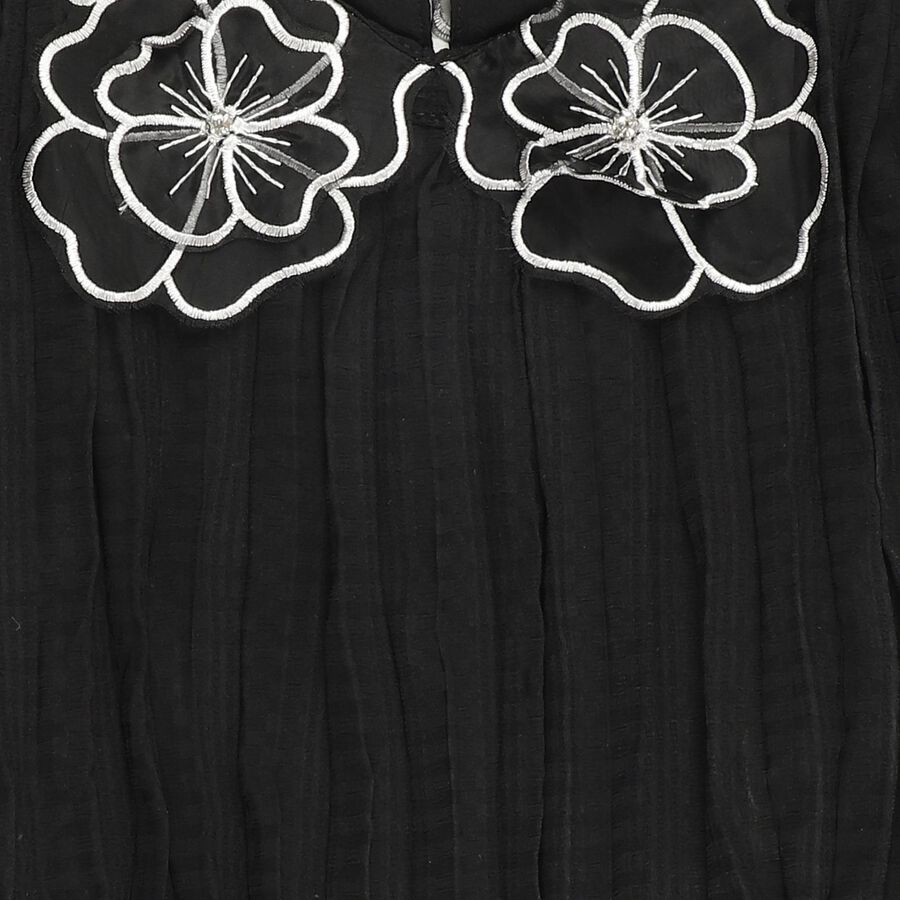 Girls' Black Round Neck Romantic T-Shirt, Black, large