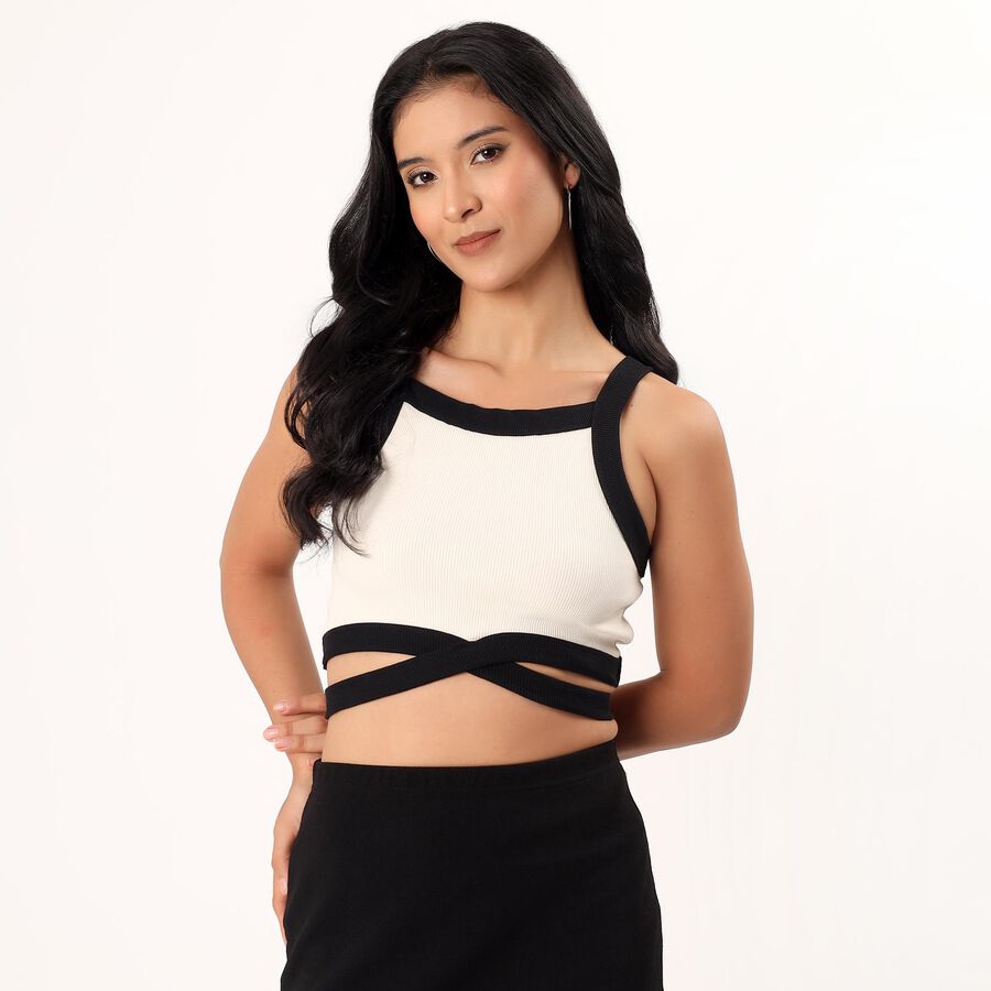 Women's Off-White Mock Neck Minimalist Top, Off White, large