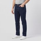 Men's Navy Blue Straight Fit Washed Jeans, मध्यम नीला, small