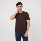 Men's Brown Cotton Round Neck Regular T-Shirt, भूरा, small