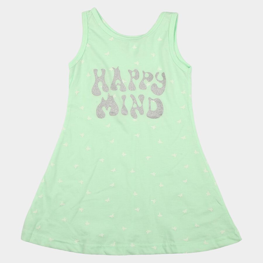 Girls' Mint Green A-Line Butterfly Printed Sleeveless Frock, Light Green, large
