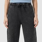 Women's Black Wide Leg Washed Track Pants, Black, small