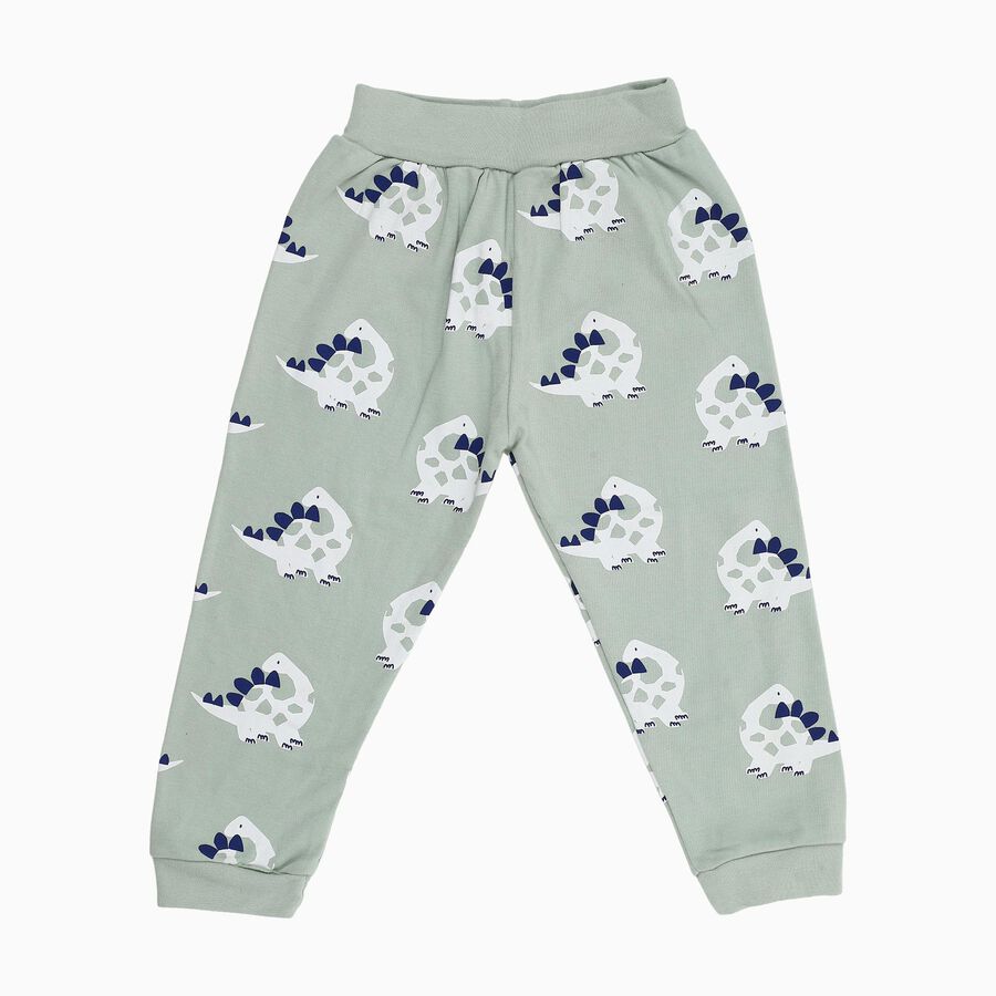Infants Light Sage Green Dinosaur Printed Cotton Pyjama, हल्का हरा, large image number null