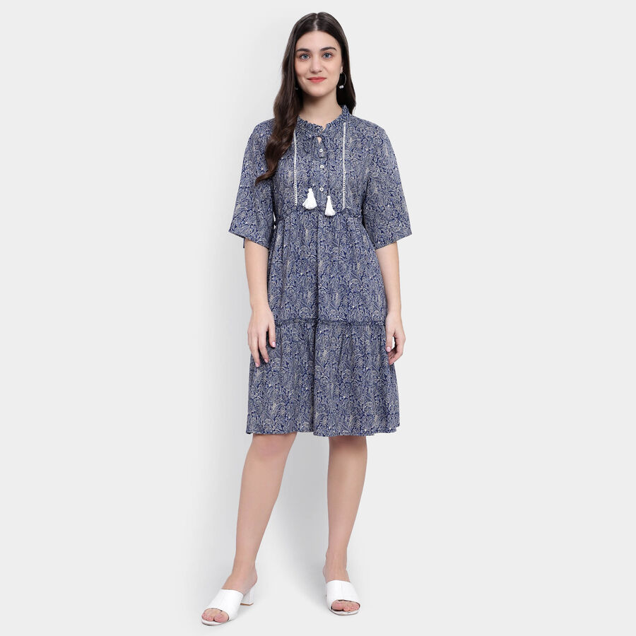 All Over Print A Line Dress, Mid Blue, large image number null