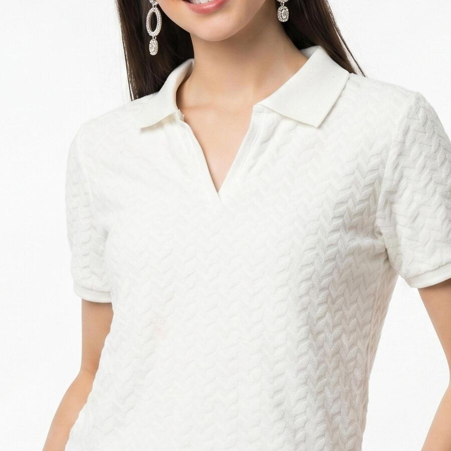 Women's White Polo Neck Polo T-Shirt, ऑफ व्हाइट, large