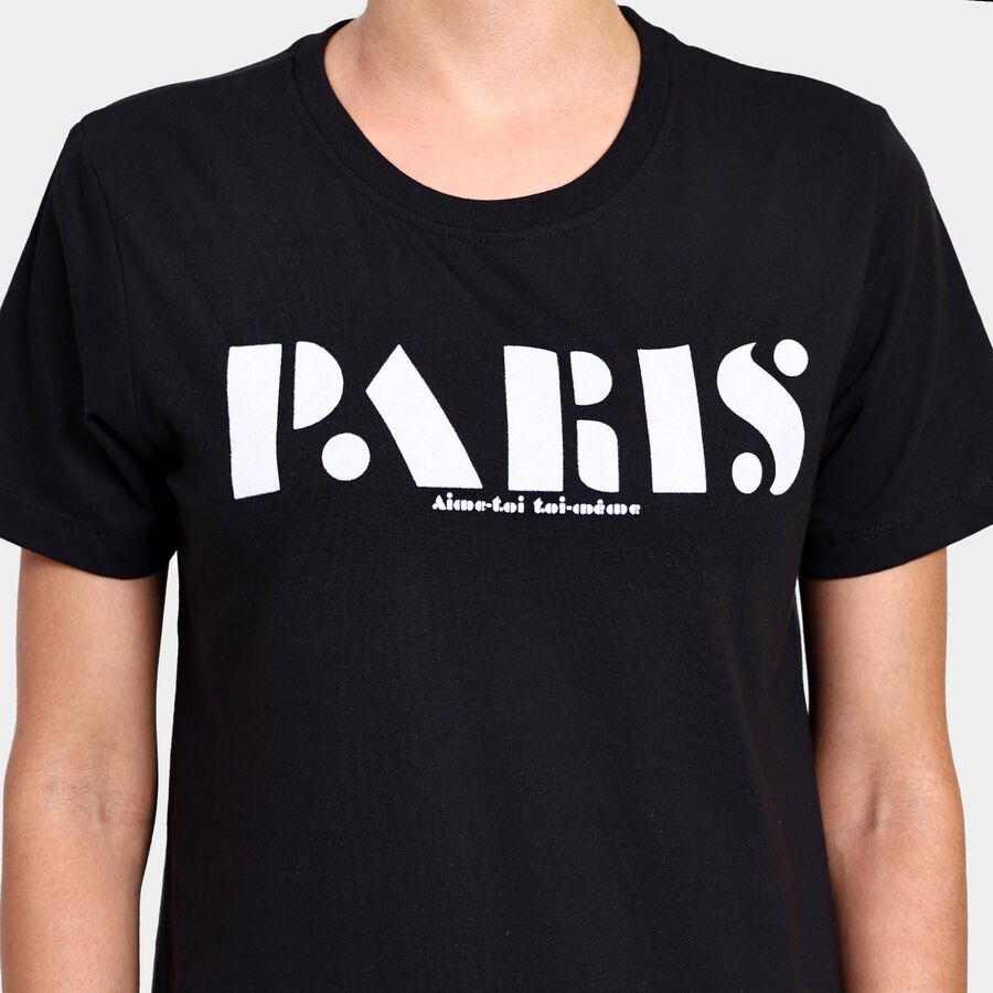 Ladies' Round Neck T-Shirt , काला, large image number null