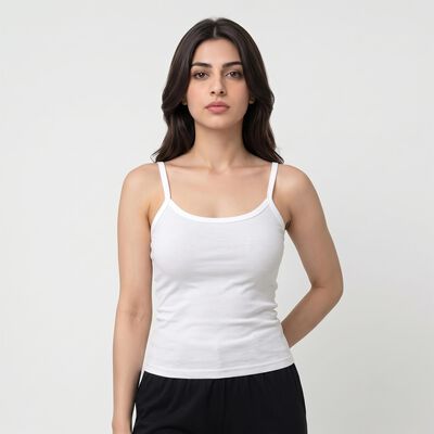 Women's White Cotton Scoop Neck Camisole Slip